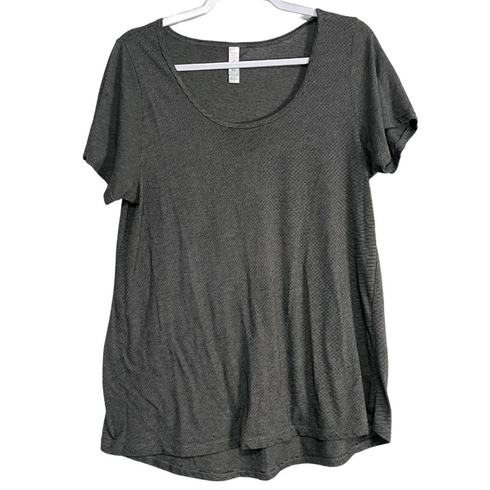 LuLaRoe Large Gray Striped Scoop Neck Tee Lightweight Stretch Shirt